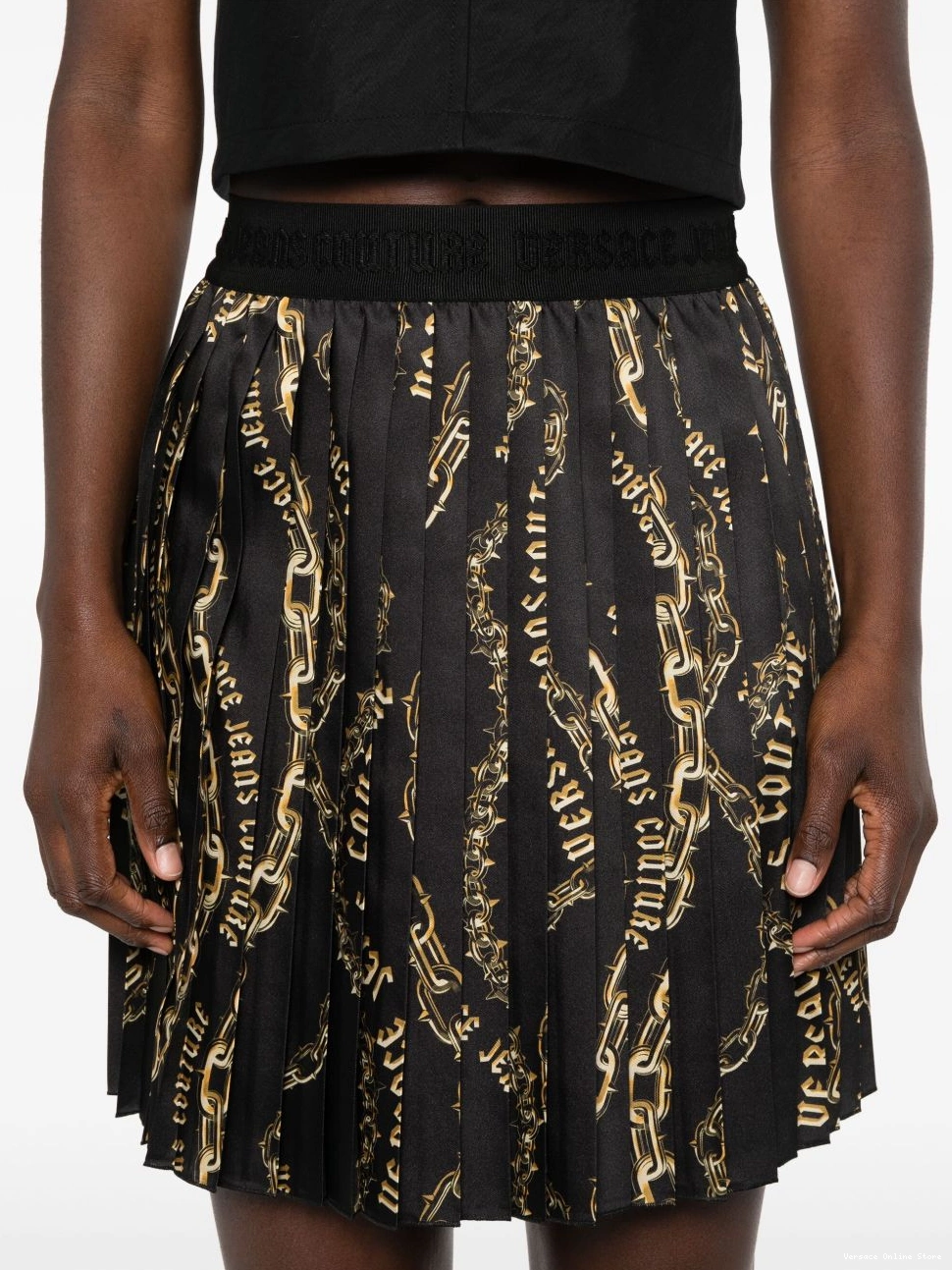 Affordable Jeans Couture Couture-print skirt pleated Chain Women Versace 0709
